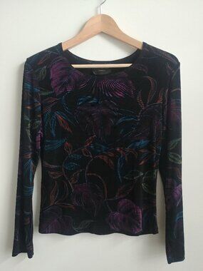 Vintage Aktuell Canada slinky heavy stretchy dark floral black blouse top gothic